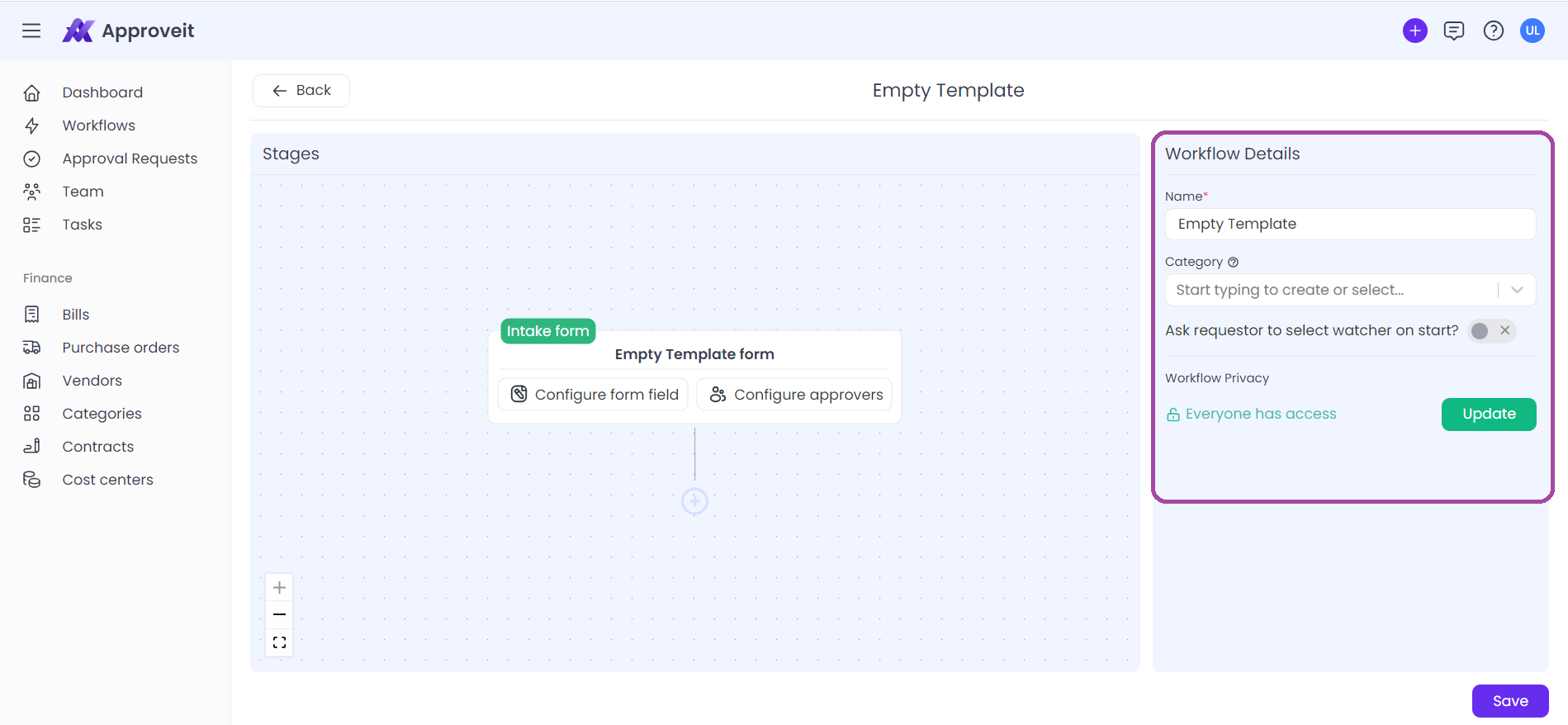 Workflow details settings