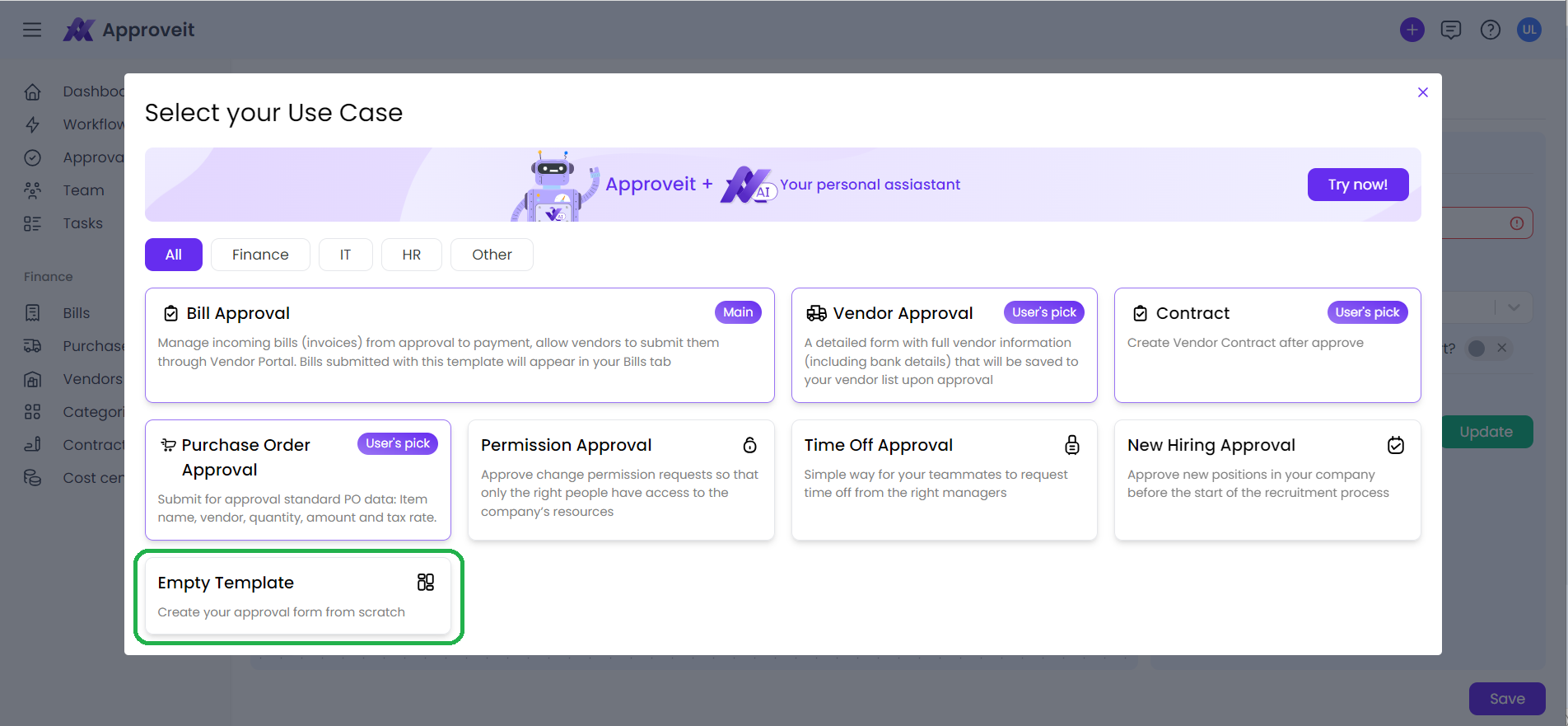 Select your workflow template