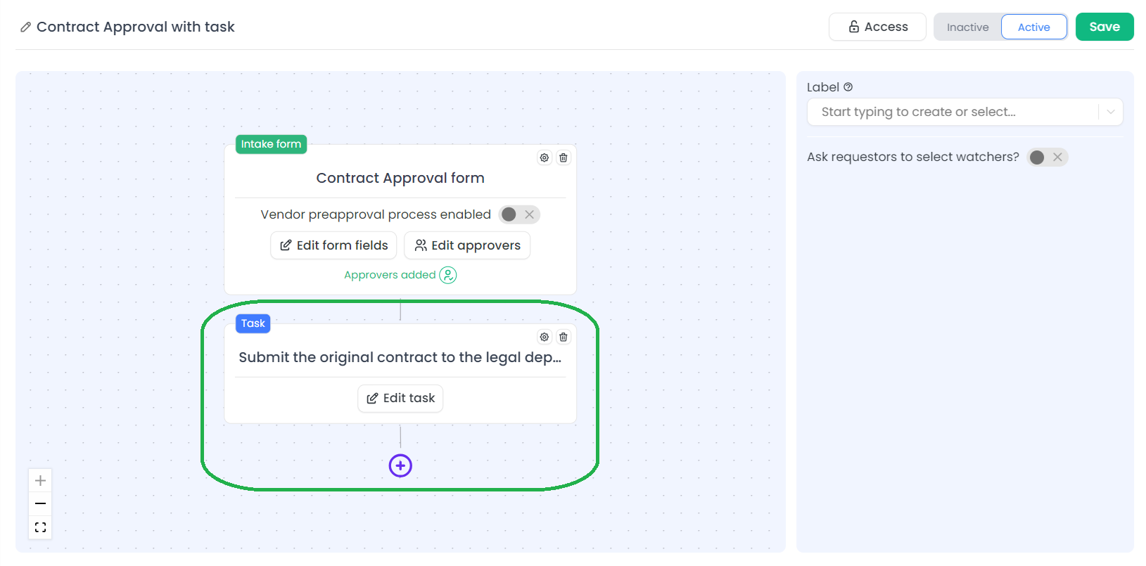 Task stage in the workflow builder that will allow automatically assigning tasks